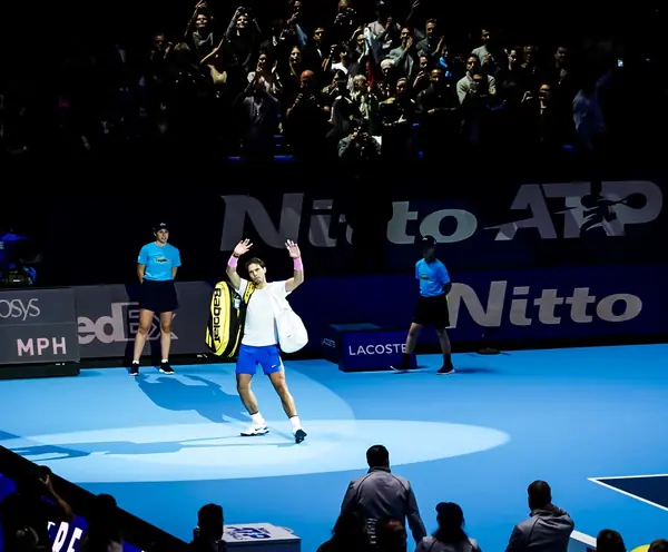 Rafael Nadal leaving the court after a loss at the ATP Finals, O2 Arena, London, November 11, 2019 (not the Laver Cup)