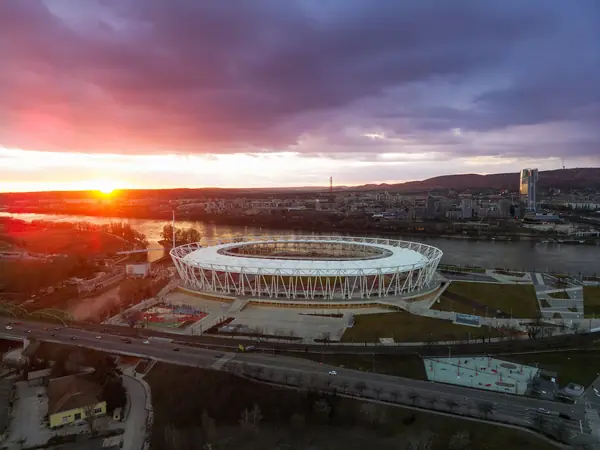 The National Athletics Centre, Budapest, at sunset, January 11, 2025