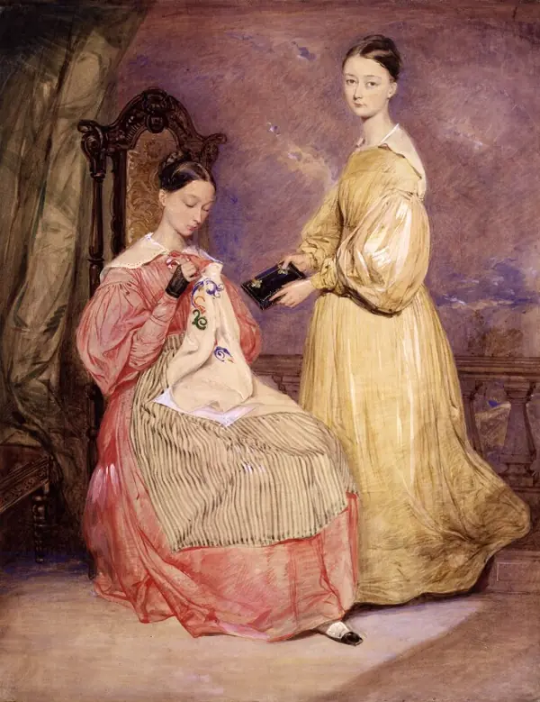 Florence Nightingale and her sister, Parthenope, a watercolor by William White, about 1836 (not her parents)