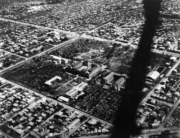 Manila from the air, with the Santo Tomas internment camp, February 1945