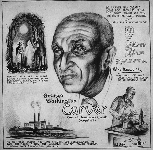 “George Washington Carver, One of America’s Great Scientists,” drawing by Charles Alston for the Office of War Information, 1943