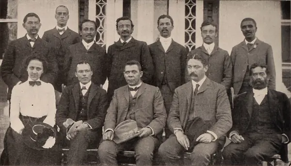 The Tuskegee Faculty Council, 1902, with Booker T. Washington front center and Carver in the back row, right
