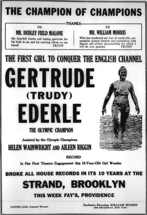 Theater advertisement for Gertrude Ederle, Variety, October 27, 1926