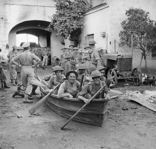 British infantry try out collapsible boats before the Volturno crossing, Italy, October 8, 1943