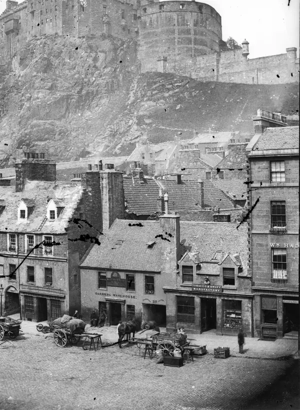 The Grassmarket under Edinburgh Castle, 1867–70 (Bobby’s Edinburgh, not Bobby)
