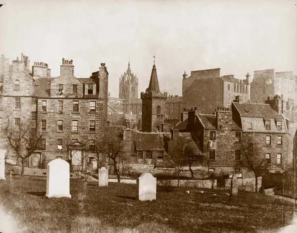 Candlemaker Row from Greyfriars churchyard, photographed by Thomas Keith, 1850s (not Bobby)