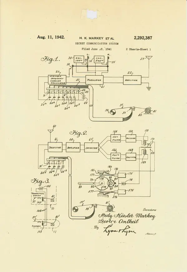 Patent Case File No. 2,292,387, Secret Communication System, Inventors Hedy Kiesler Markey and George Antheil - DPLA - 128f022cfd9421aa10de72958a7edf90 (page 6)
