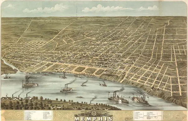 Albert Ruger’s bird’s-eye view of Memphis, 1870 (not the events of 1892)