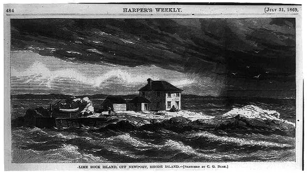 “Lime Rock Island, off Newport, Rhode Island,” sketched by C. G. Bush, Harper’s Weekly, July 31, 1869