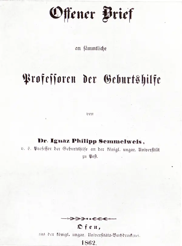 The title page of his Open Letter to all professors of obstetrics, Ofen, 1862