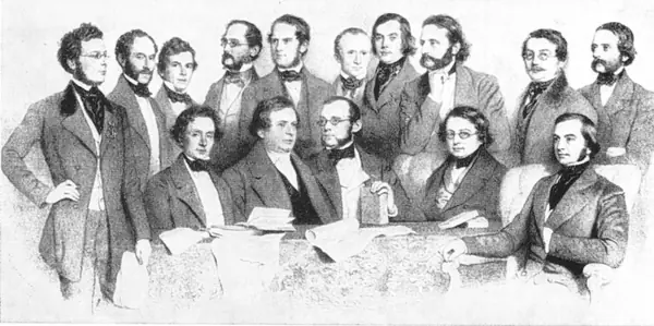 The Vienna medical faculty, a lithograph by August Prinzhofer, 1853 (not identified as his critics)