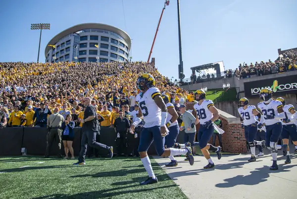 The hospital tower above Kinnick Stadium’s stands, seen from outside, October 1, 2022