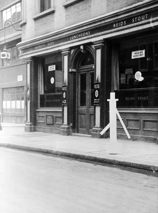 Broad Street, Soho, with a white silhouette of the pump at its old site, an undated later photograph (not 1854)