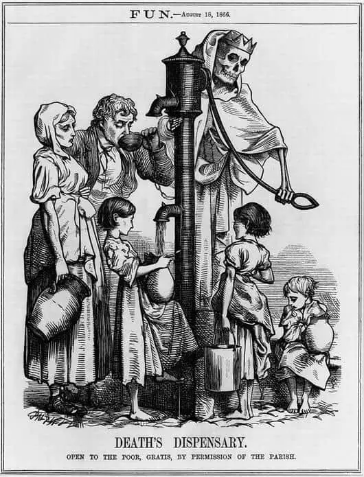 “Death’s Dispensary,” by George John Pinwell, Fun magazine, August 18, 1866 (drawn after Snow’s death, not the 1854 outbreak)