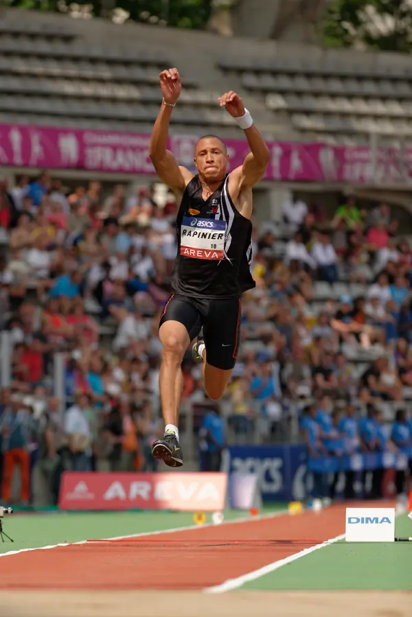 Yoann Rapinier showing the double-arm swing in the triple jump final, French Championships, Paris, July 13, 2013 (not Edwards)