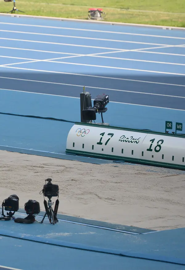 The 17- and 18-meter board beside the triple jump pit at the Rio 2016 Olympics, August 16, 2016 (cropped; not 1995)