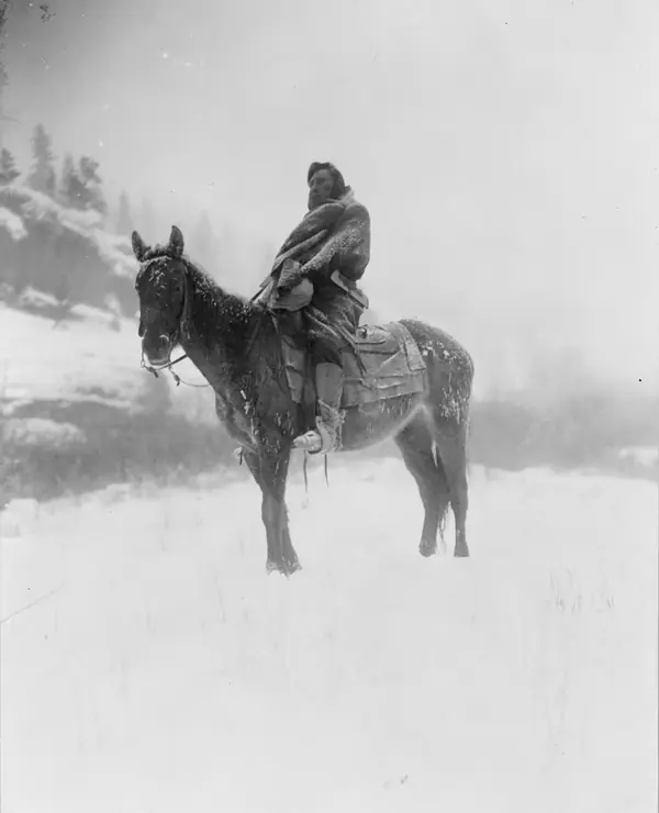 “The Scout in Winter,” a Crow (Apsaroke) rider, by Edward S. Curtis, 1908 (not Medicine Crow)