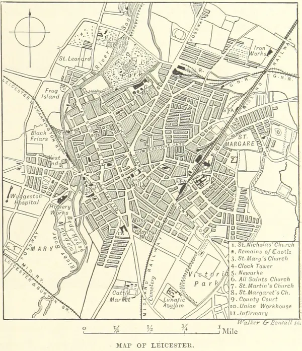 Map of Leicester, from Our Own Country (Cassell, 1885)