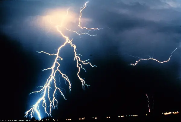 Lightning at night, Oklahoma, NOAA photo (not the 1881 storm)