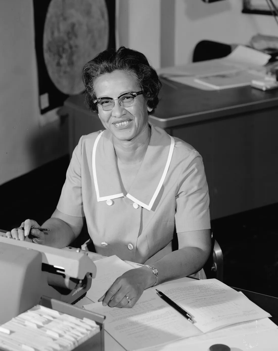 Katherine Johnson at her desk at NASA Langley, 1966