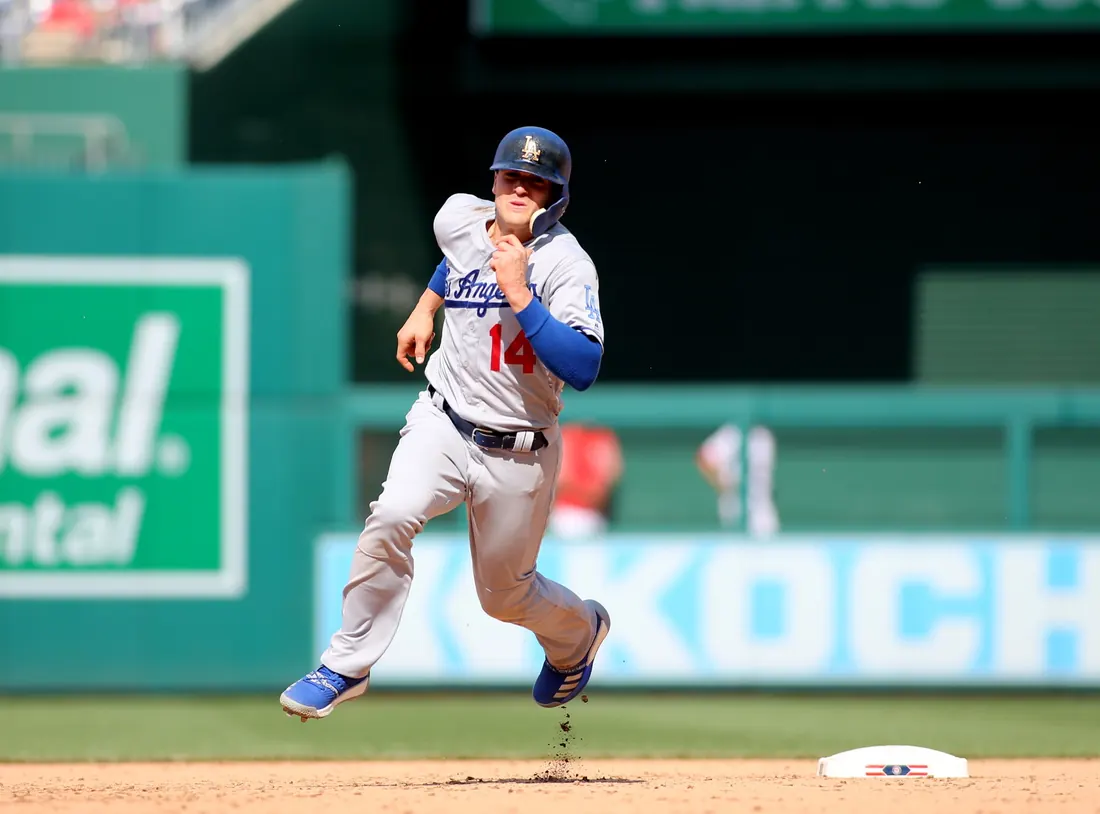 Kiké Hernández running the bases for the Dodgers, Nationals Park, Washington, May 20, 2018 (not the 2025 World Series)