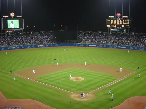 Dodger Stadium at night during a Giants–Dodgers game, September 20, 2002 (not the 1988 home run)