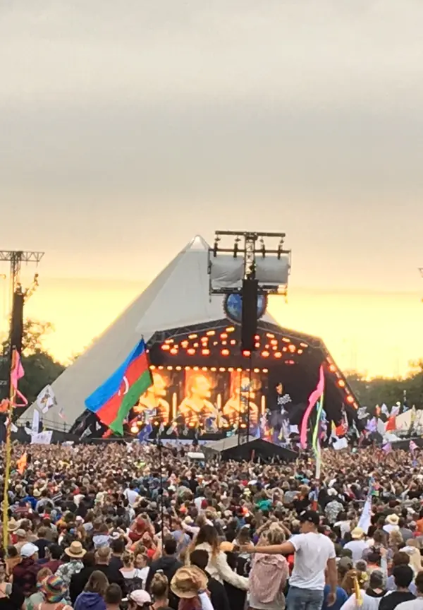 The crowd at the Pyramid Stage during another act’s set, Glastonbury, June 29, 2019 (cropped; not Capaldi’s set)