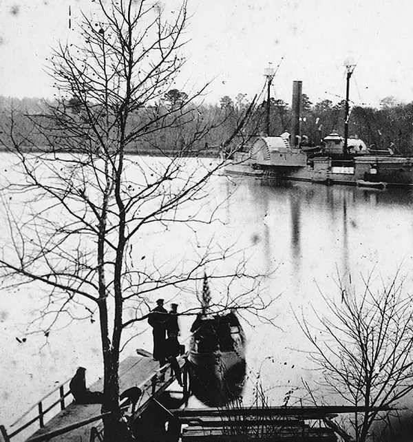 USS Massasoit, the ship he served on, on the James River, Virginia, 1864–65