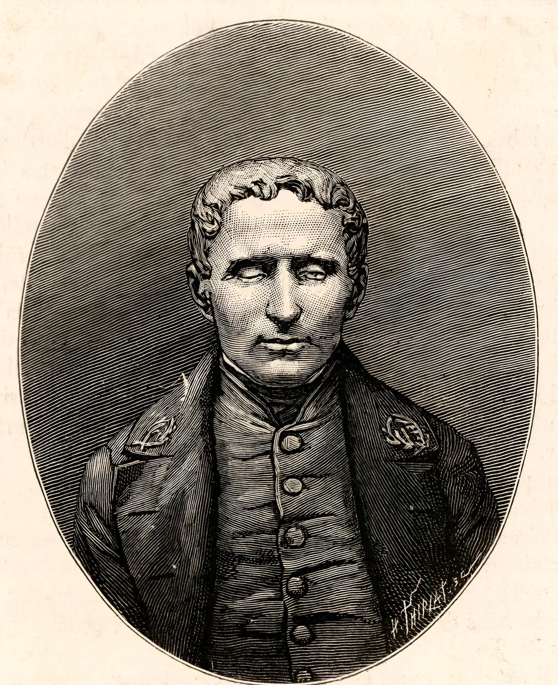 Louis Braille, wood engraving by Henri Thiriat in La Nature, 1887, after the daguerreotype portrait