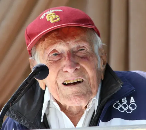 Louis Zamperini, aged 97, at the announcement of the 2015 Rose Parade grand marshal, May 9, 2014