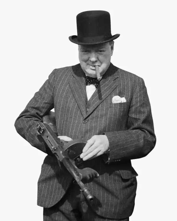 Prime Minister Winston Churchill with a Thompson gun near Hartlepool, July 31, 1940 (no relation to Jack)