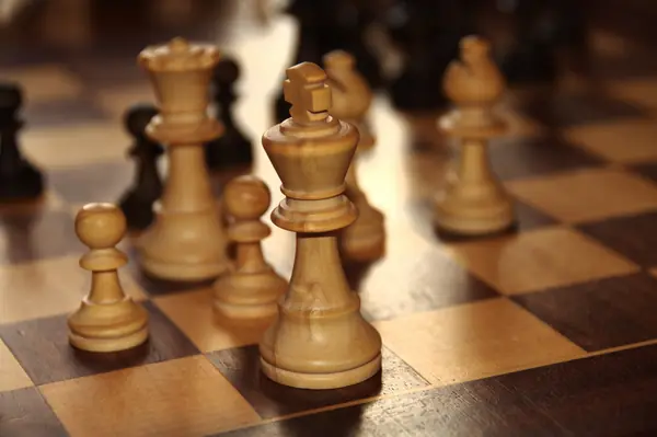 A chess king on a board, close-up, 2010 (a stand-in, not the Harvard boards)