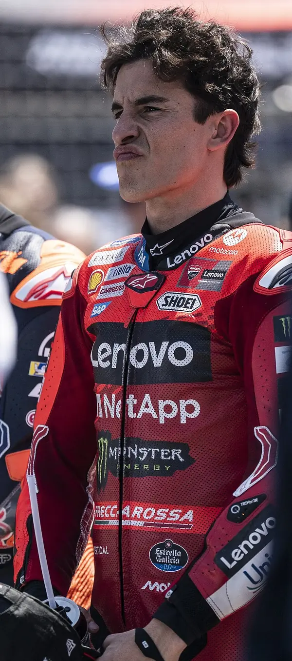 Marc Márquez in the Ducati factory team suit on the grid of the Spanish Grand Prix, Jerez, April 27, 2025