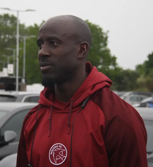 Albert Adomah talking to fans after Bromley v Walsall, May 2, 2026 (not the 2019 game)