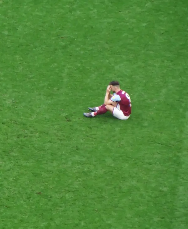 An Aston Villa player after the 2018 Championship play-off final at Wembley, May 26, 2018 (cropped; not the 2019 game and not Jonathan Kodjia)