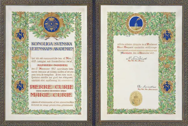 The 1903 Nobel Prize in Physics diploma of Pierre and Marie Curie, by Sofia Gisberg