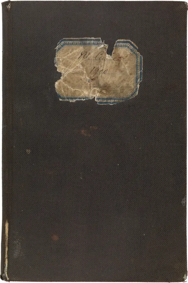The cover of her laboratory notebook of 1899–1902, labeled “M. Curie 1900”