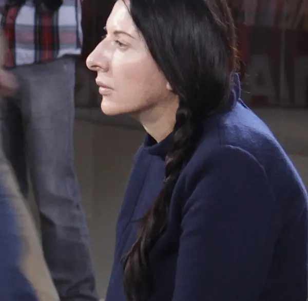 Marina Abramović in her navy dress during The Artist Is Present, MoMA, 2010 (not the opening night)