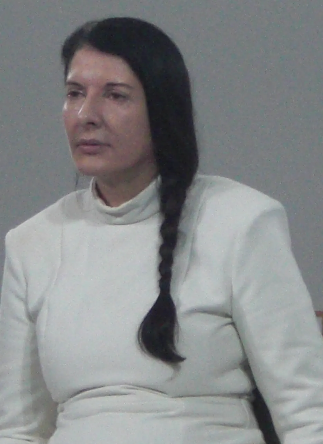 Marina Abramović in her white dress performing The Artist Is Present, MoMA, New York, May 20, 2010 (not the opening night)