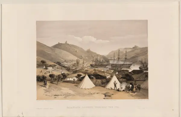“Balaklava, looking towards the sea,” lithograph after William Simpson, 1855