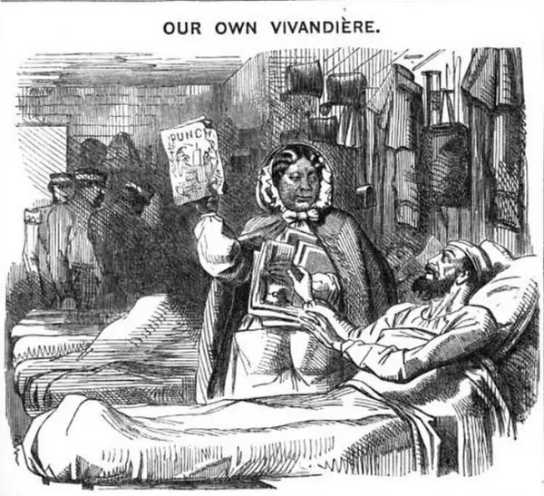 “Our Own Vivandière,” a Punch cartoon about Seacole’s appeal for funds, May 30, 1857