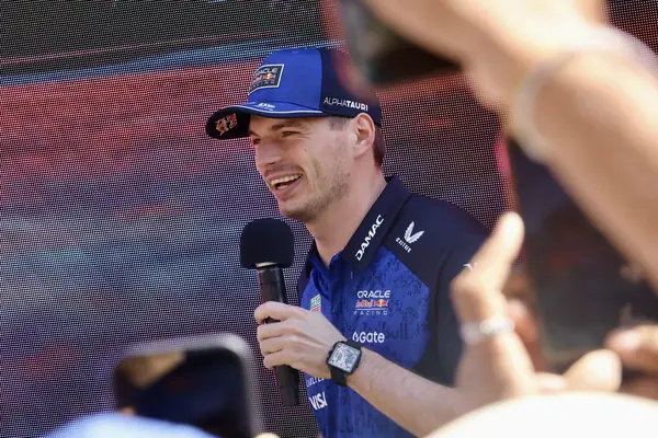 Max Verstappen smiling at the Red Bull fan zone, Crown Riverwalk, Melbourne, March 5, 2026 (not the race)