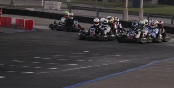 The same start seconds earlier, at dusk, CalSpeed Karting, California, January 2012 (not Max vs 100)
