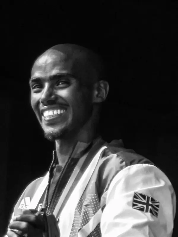 Mo Farah with his London 2012 Olympic medals, August 12, 2012