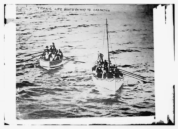 Titanic lifeboats on their way to the Carpathia, April 15, 1912
