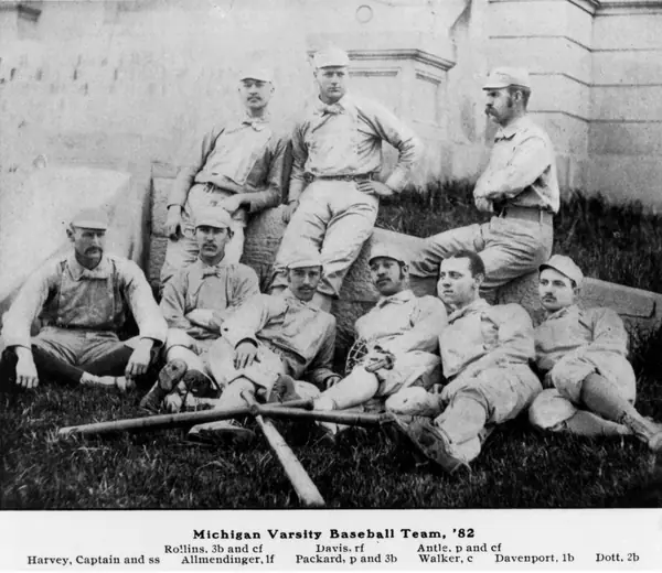 The University of Michigan baseball team, 1882; Walker is the catcher with the mask, front row