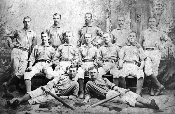 The Toledo Blue Stockings in 1883, the season before they joined the American Association; Walker is at the center of the back row