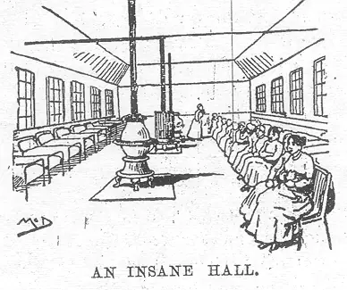 “An insane hall,” an illustration from Ten Days in a Mad-House (1887)