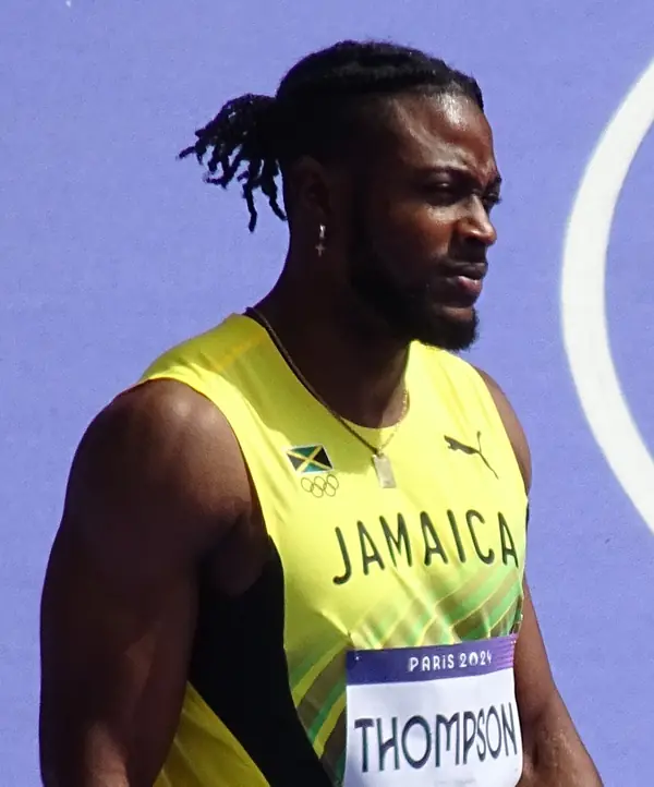Kishane Thompson in the men’s 100 m first round, Stade de France, Paris, August 3, 2024 (not the final)