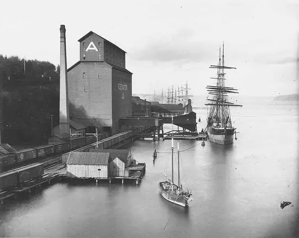 Elevator A, wharves and ships, Tacoma, November 28, 1892 (WAITE 12)